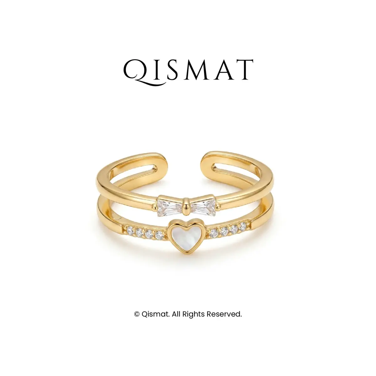 Ribbon & Heart Double Band Ring