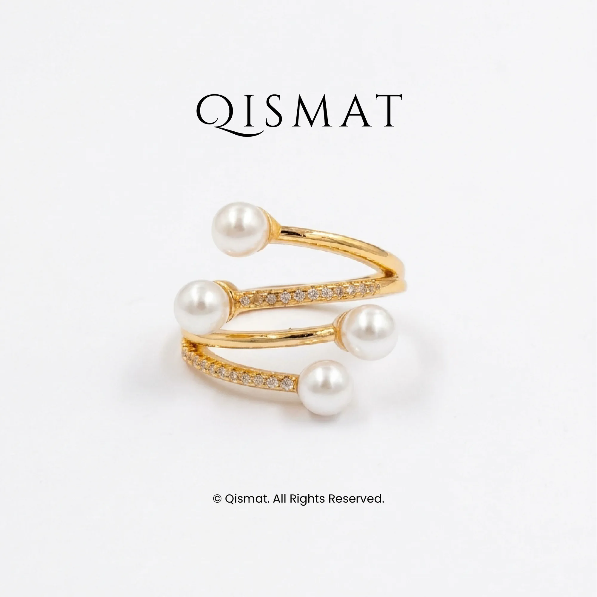 Gilded Pearl Cascade Wrap Ring