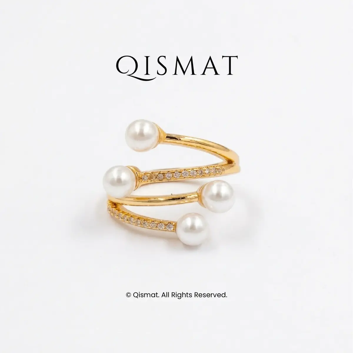 Gilded Pearl Cascade Wrap Ring